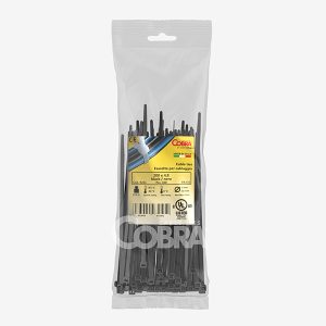 Embalagem de 100 abraçadeiras de nylon PA6.6 pretas para cablagem elétrica – Cobra Cieffeplast