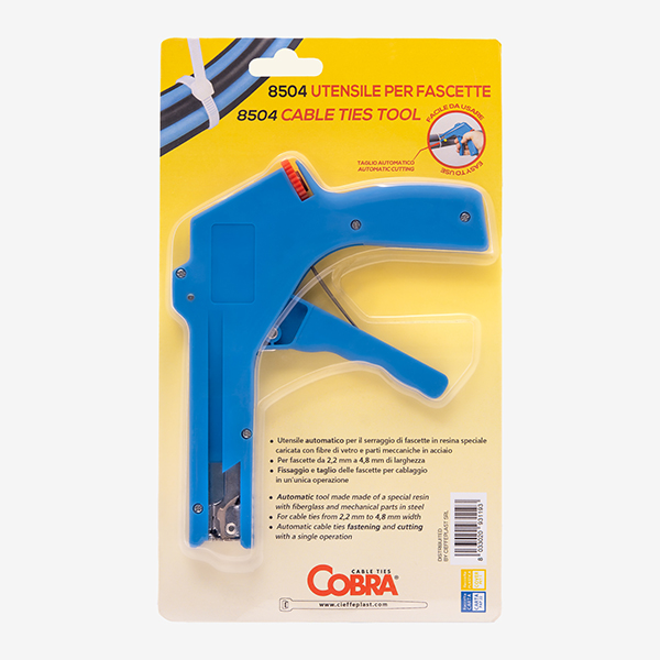 Embalagem alicate 8504 para abraçadeiras de 2,2 mm a 4,8 mm – Cieffeplast Ferramenta automática 8504, alicate em fibra de vidro para apertar e cortar abraçadeiras 2,2–4,8 mm – Cieffeplast